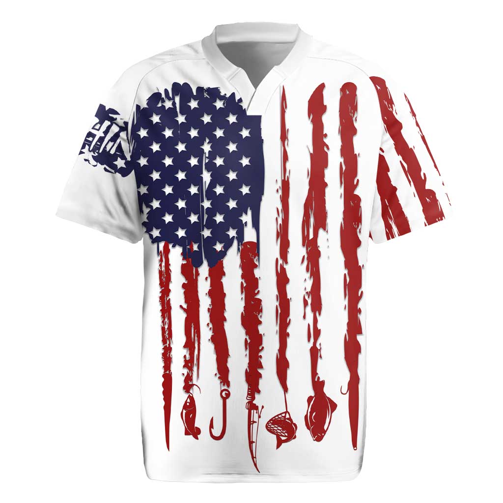 American Flag Fishing Rugby Jersey Lure and Hook Elements and Custom Name Print - Wonder Print Shop