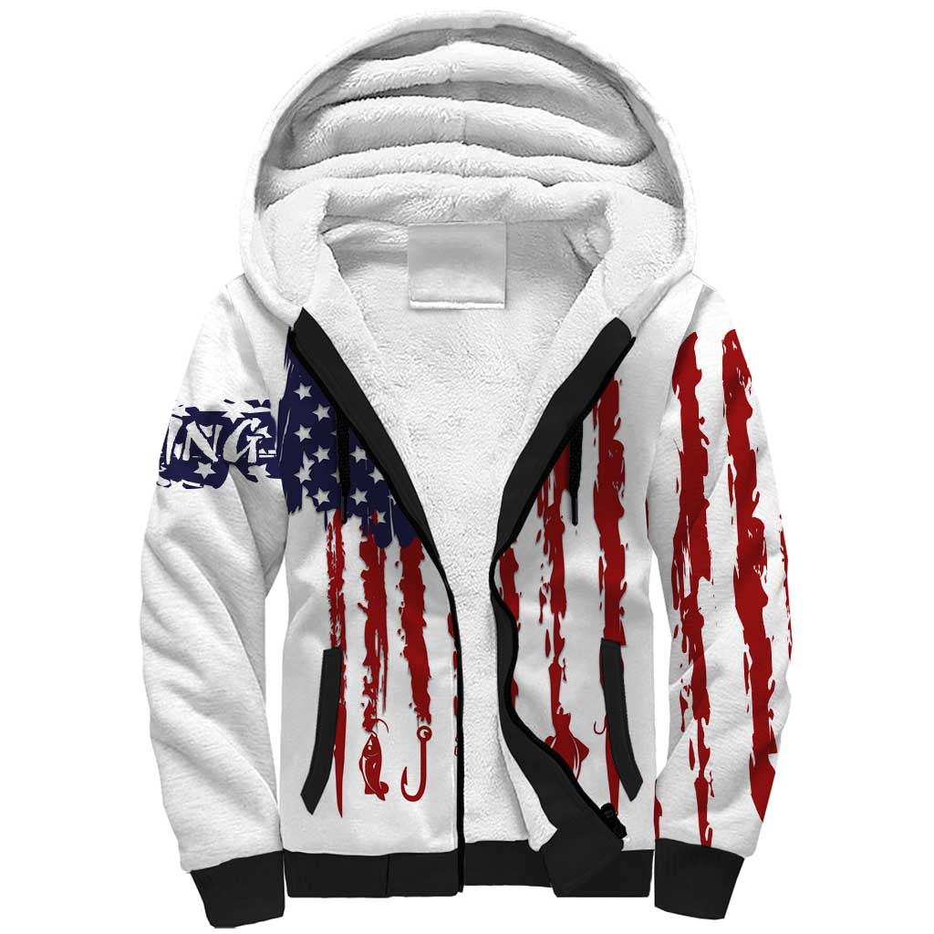 American Flag Fishing Sherpa Hoodie Lure and Hook Elements and Custom Name Print - Wonder Print Shop