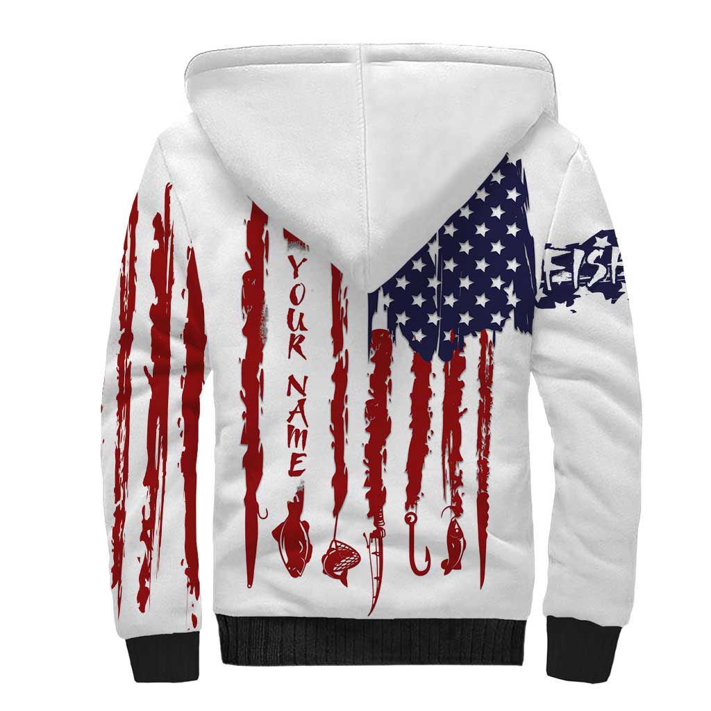 American Flag Fishing Sherpa Hoodie Lure and Hook Elements and Custom Name Print - Wonder Print Shop