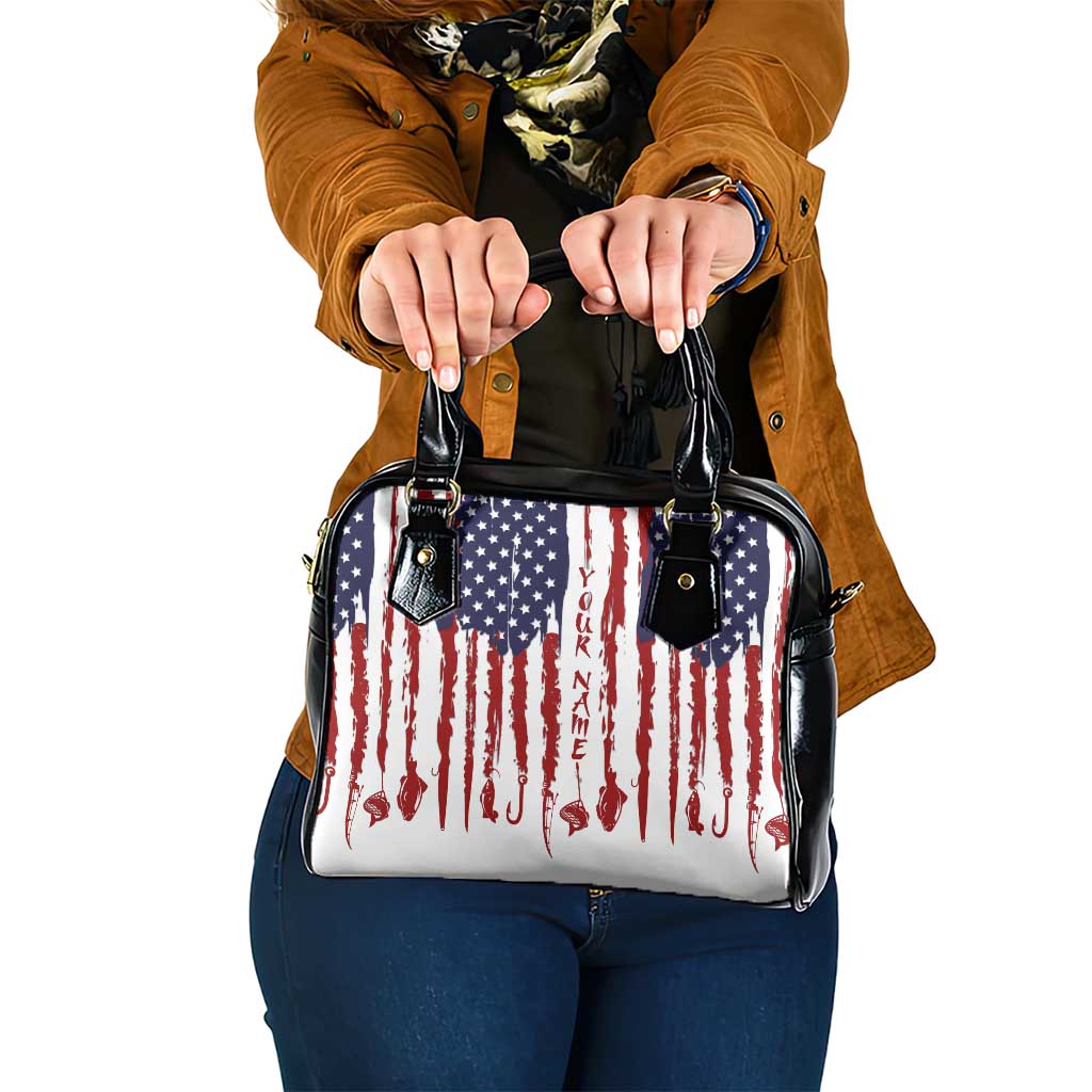 American Flag Fishing Shoulder Handbag Lure and Hook Elements and Custom Name Print - Wonder Print Shop