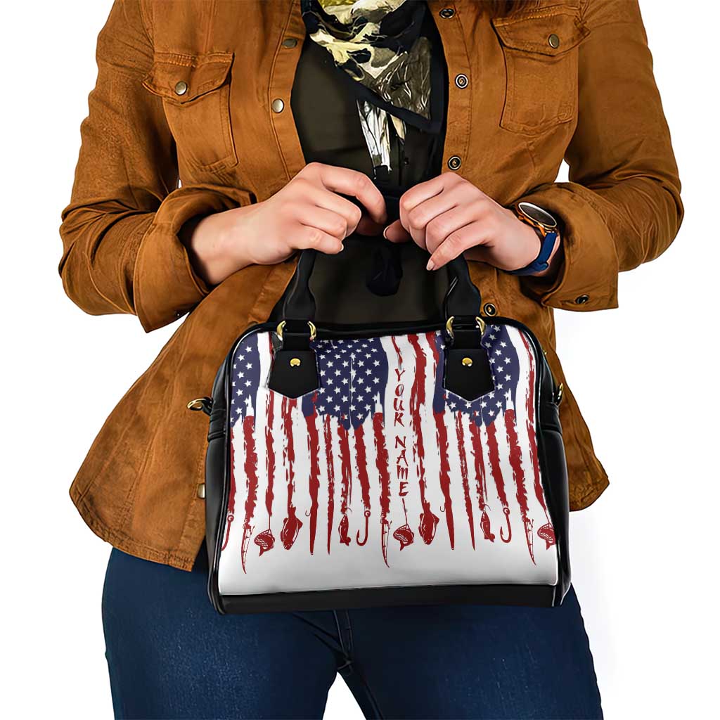 American Flag Fishing Shoulder Handbag Lure and Hook Elements and Custom Name Print - Wonder Print Shop