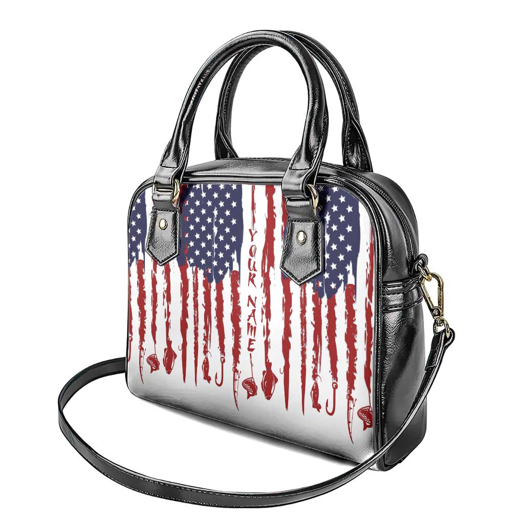 American Flag Fishing Shoulder Handbag Lure and Hook Elements and Custom Name Print - Wonder Print Shop