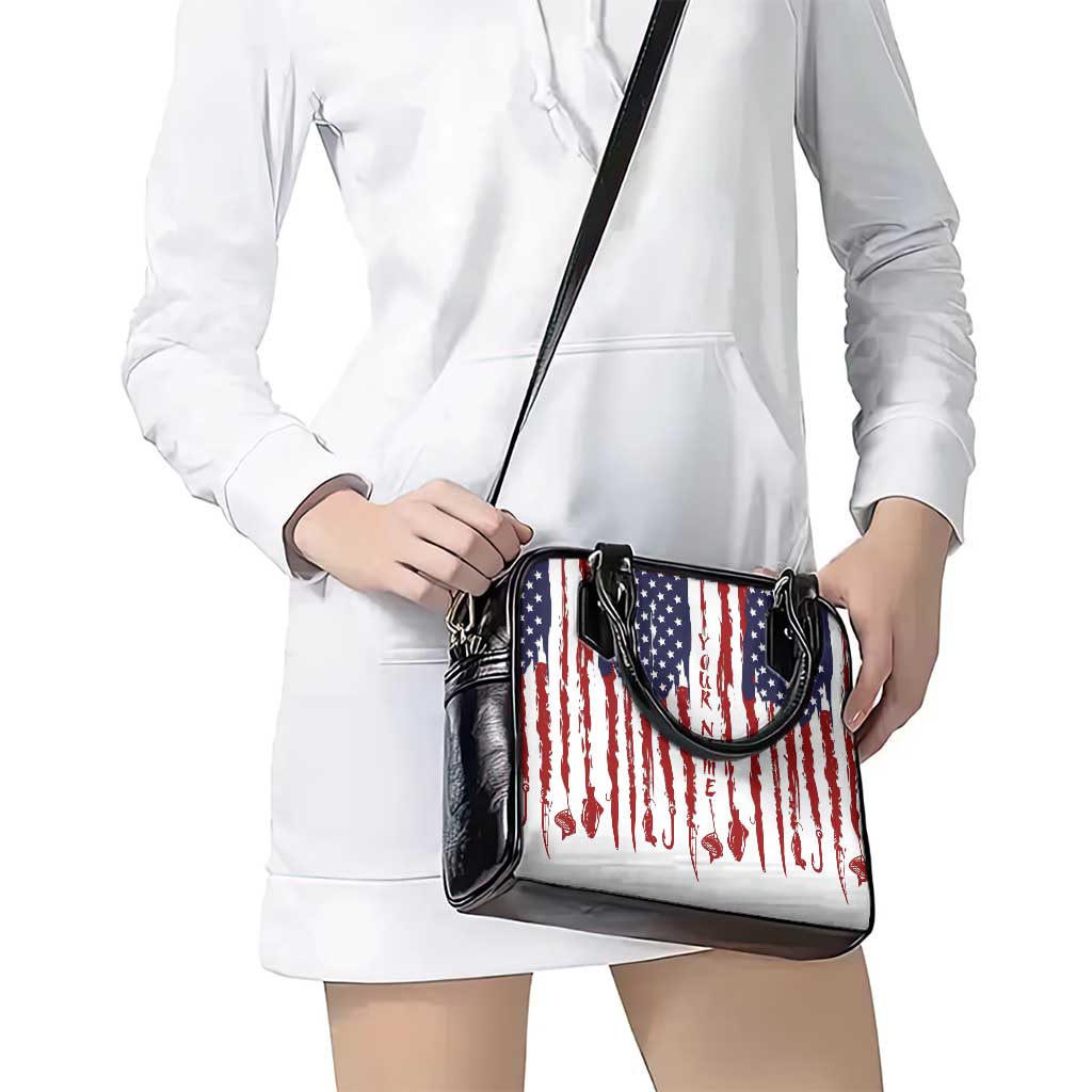 American Flag Fishing Shoulder Handbag Lure and Hook Elements and Custom Name Print - Wonder Print Shop