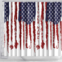 American Flag Fishing Shower Curtain Lure and Hook Elements and Custom Name Print - Wonder Print Shop