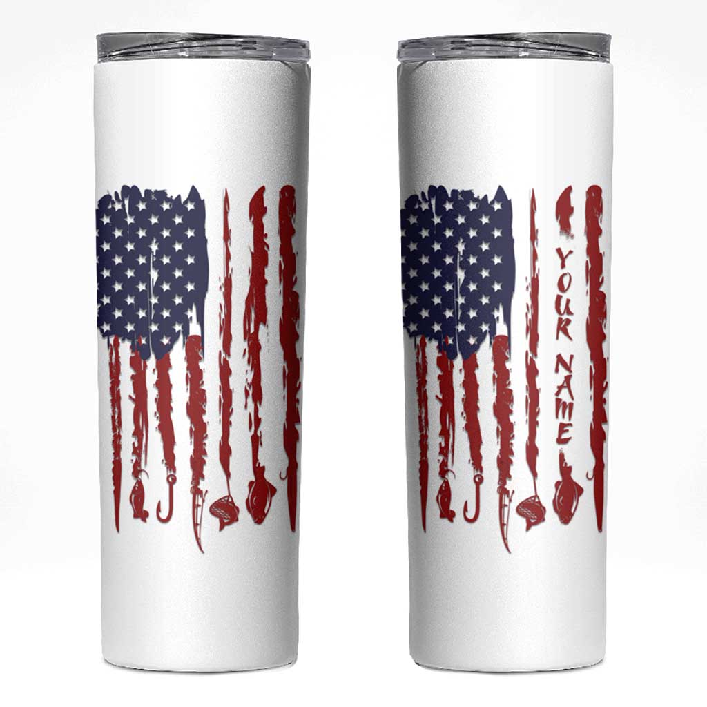 American Flag Fishing Skinny Tumbler Lure and Hook Elements and Custom Name Print - Wonder Print Shop