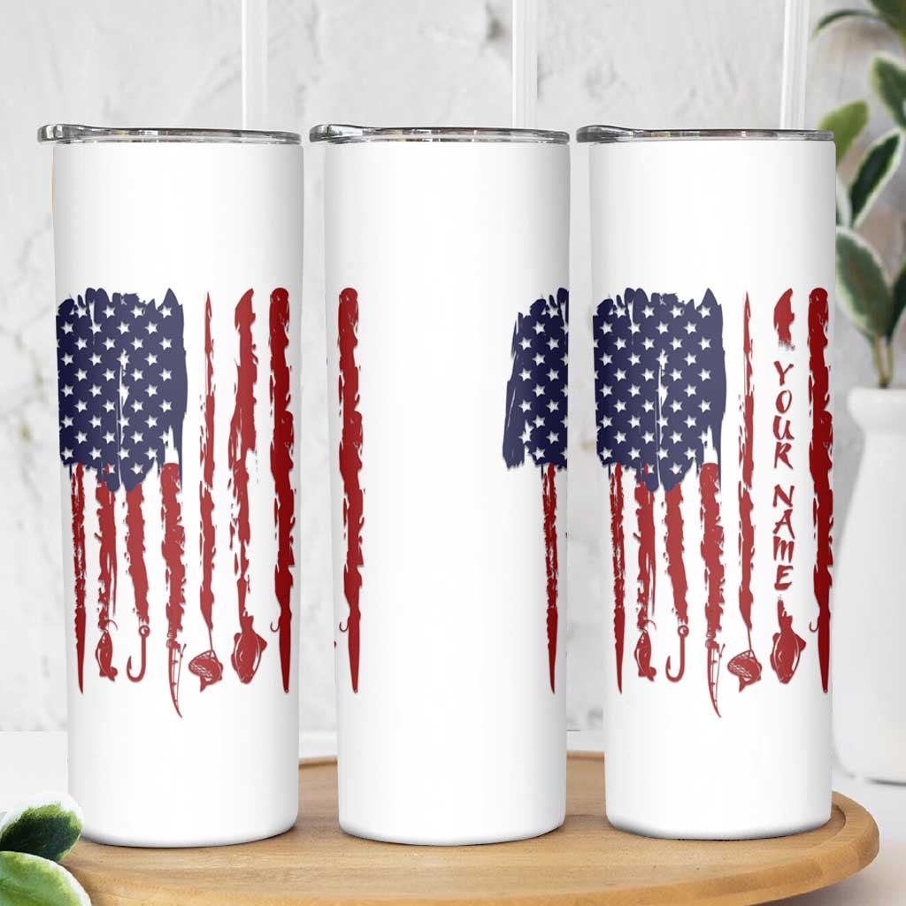 American Flag Fishing Skinny Tumbler Lure and Hook Elements and Custom Name Print - Wonder Print Shop