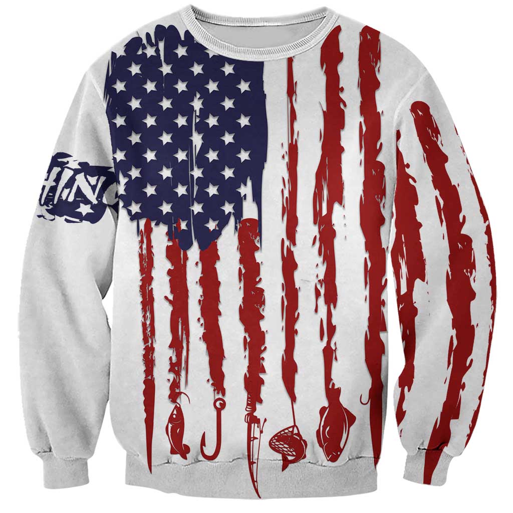 American Flag Fishing Sweatshirt Lure and Hook Elements and Custom Name Print - Wonder Print Shop