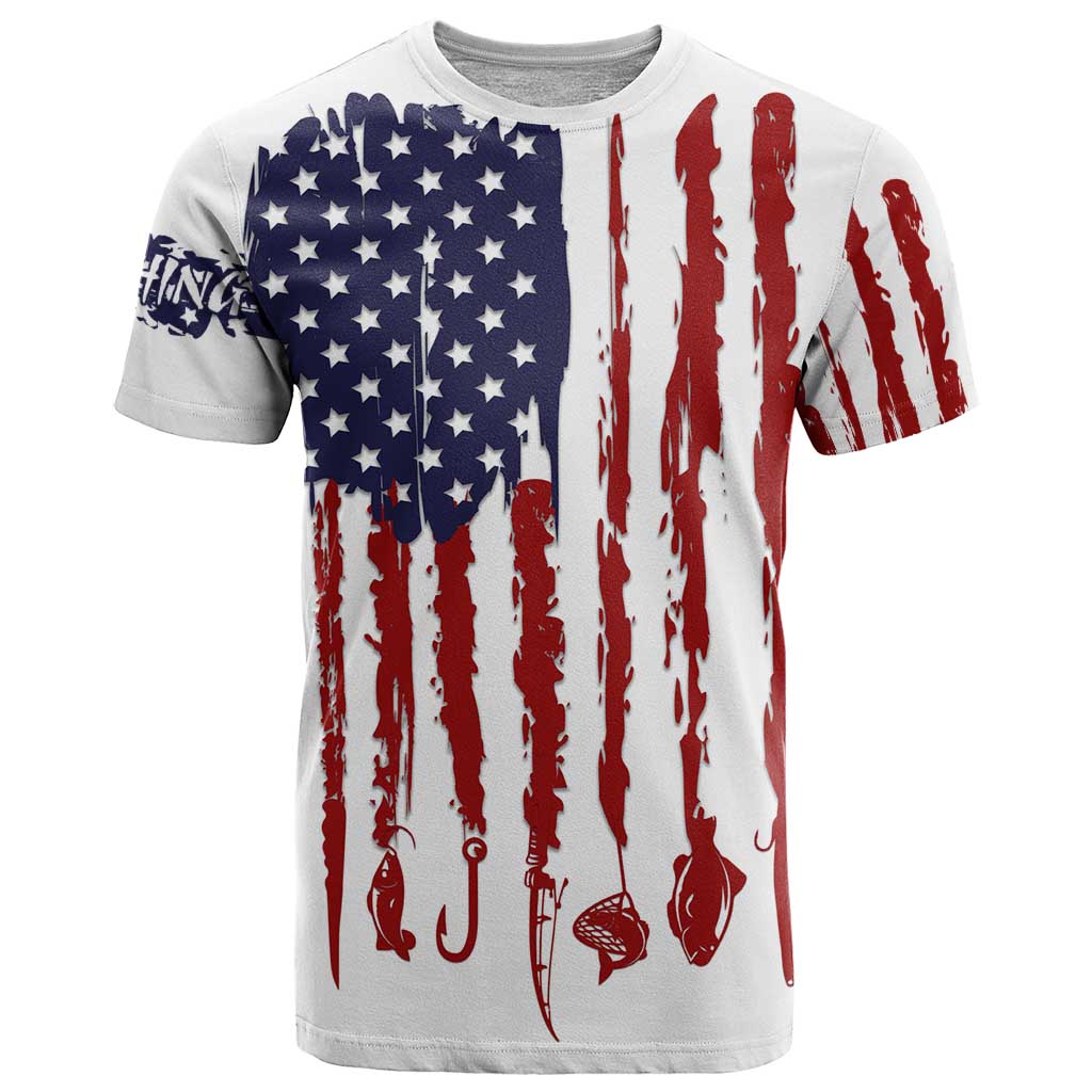American Flag Fishing T Shirt Lure and Hook Elements and Custom Name Print - Wonder Print Shop