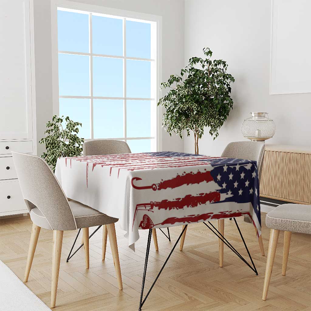 American Flag Fishing Tablecloth Lure and Hook Elements and Custom Name Print - Wonder Print Shop