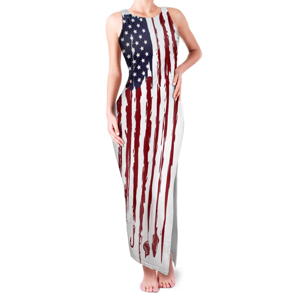 American Flag Fishing Tank Maxi Dress Lure and Hook Elements and Custom Name Print - Wonder Print Shop