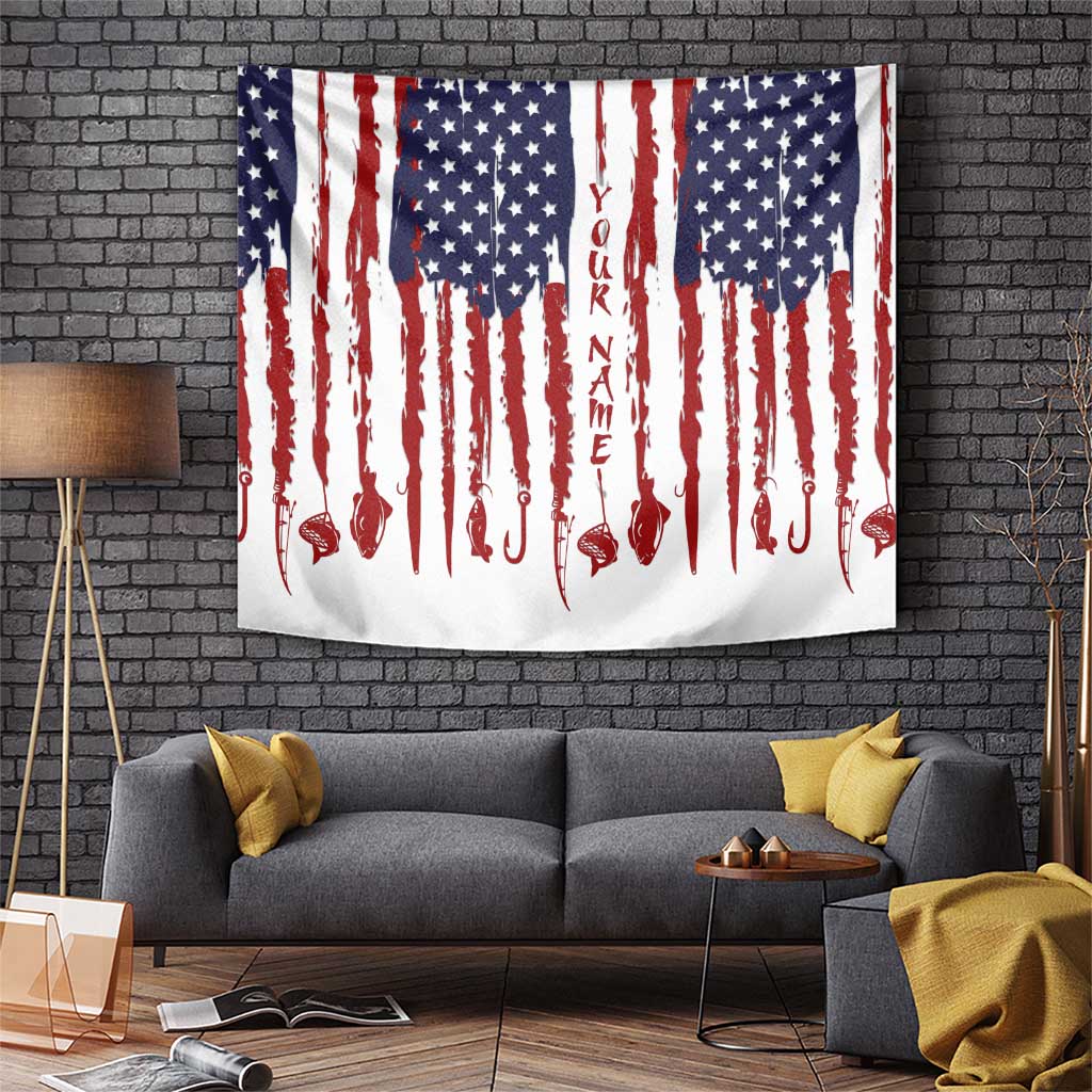 American Flag Fishing Tapestry Lure and Hook Elements and Custom Name Print - Wonder Print Shop