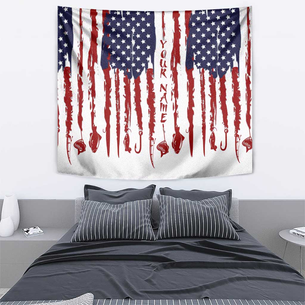 American Flag Fishing Tapestry Lure and Hook Elements and Custom Name Print - Wonder Print Shop