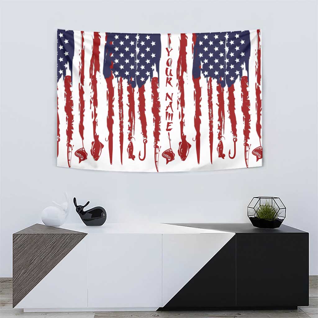 American Flag Fishing Tapestry Lure and Hook Elements and Custom Name Print - Wonder Print Shop