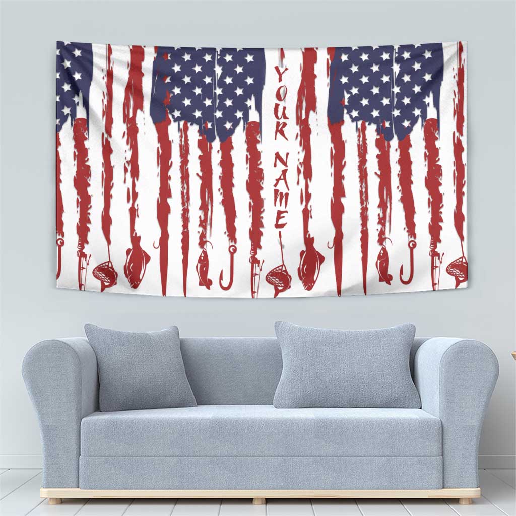 American Flag Fishing Tapestry Lure and Hook Elements and Custom Name Print - Wonder Print Shop