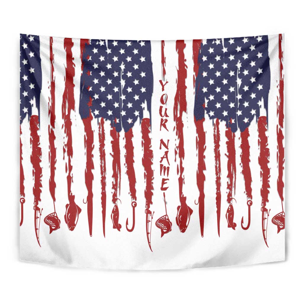 American Flag Fishing Tapestry Lure and Hook Elements and Custom Name Print - Wonder Print Shop