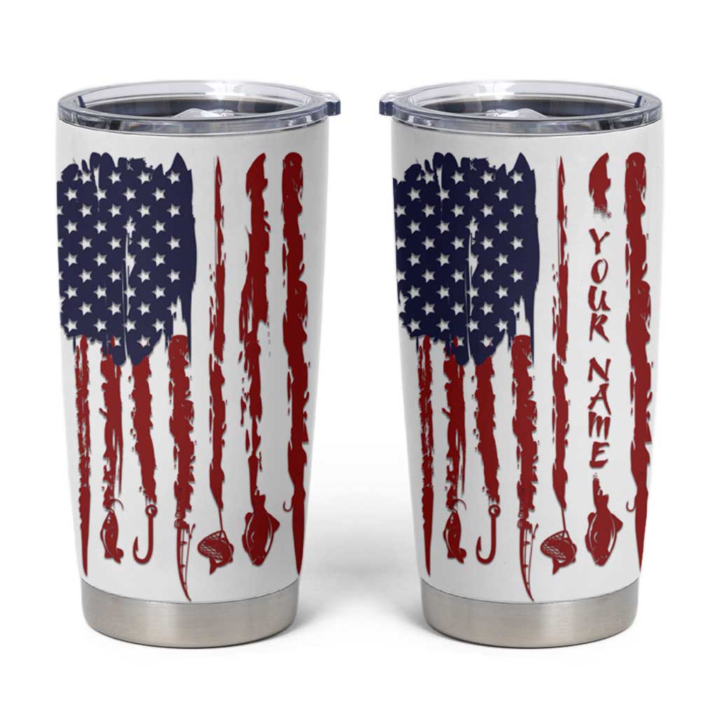 American Flag Fishing Tumbler Cup Lure and Hook Elements and Custom Name Print - Wonder Print Shop