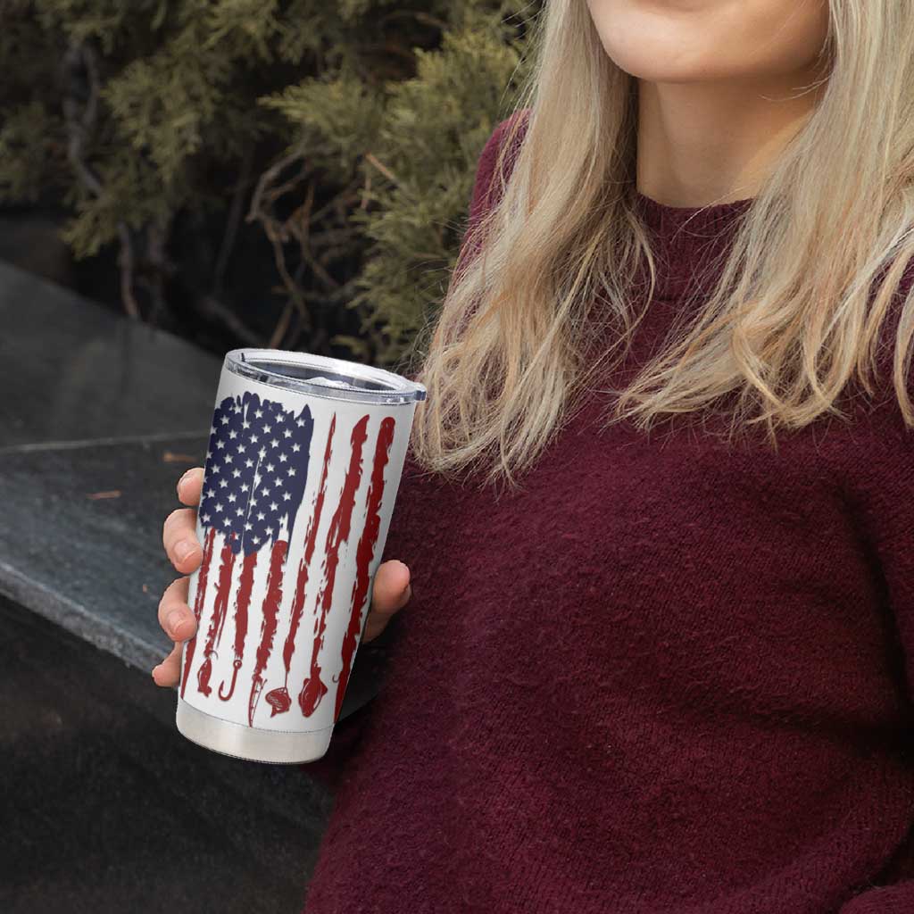 American Flag Fishing Tumbler Cup Lure and Hook Elements and Custom Name Print - Wonder Print Shop