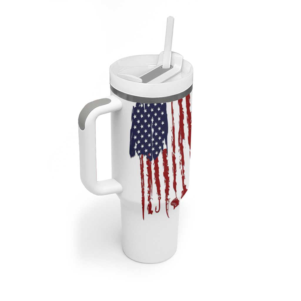 American Flag Fishing Tumbler With Handle Lure and Hook Elements and Custom Name Print - Wonder Print Shop