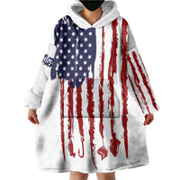 American Flag Fishing Wearable Blanket Hoodie Lure and Hook Elements and Custom Name Print - Wonder Print Shop