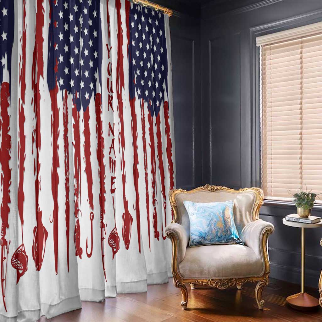 American Flag Fishing Window Curtain Lure and Hook Elements and Custom Name Print - Wonder Print Shop