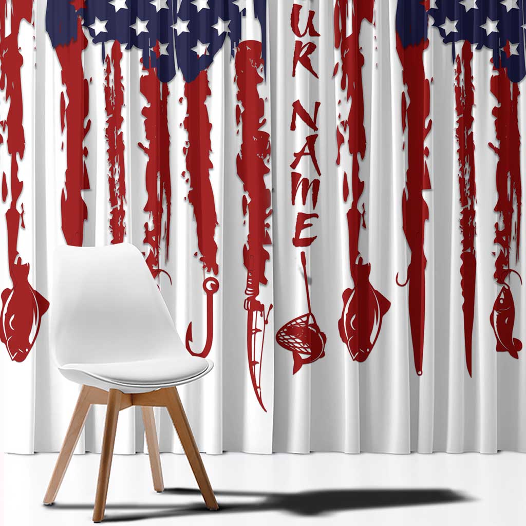 American Flag Fishing Window Curtain Lure and Hook Elements and Custom Name Print - Wonder Print Shop