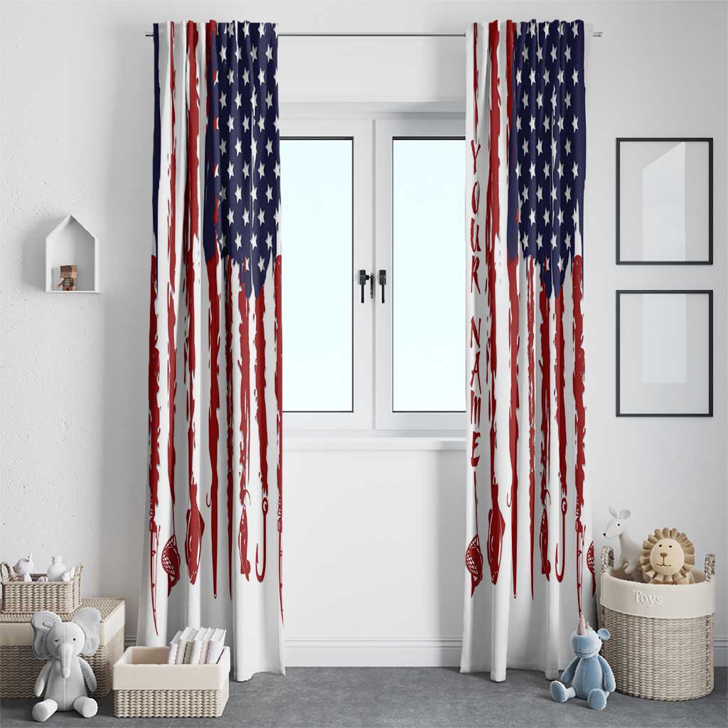 American Flag Fishing Window Curtain Lure and Hook Elements and Custom Name Print - Wonder Print Shop
