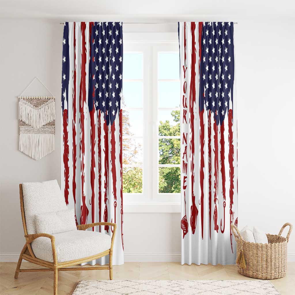 American Flag Fishing Window Curtain Lure and Hook Elements and Custom Name Print - Wonder Print Shop