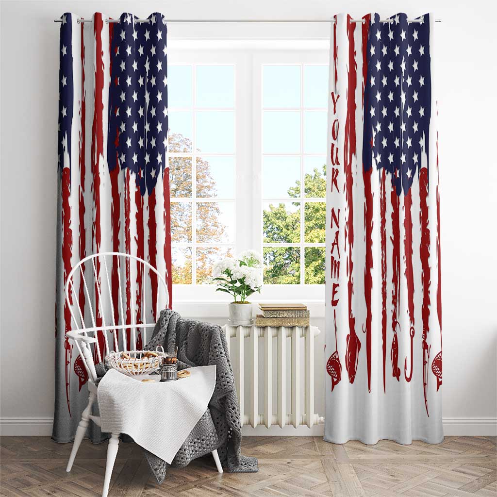American Flag Fishing Window Curtain Lure and Hook Elements and Custom Name Print - Wonder Print Shop