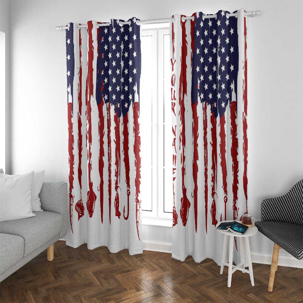 American Flag Fishing Window Curtain Lure and Hook Elements and Custom Name Print - Wonder Print Shop