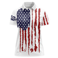 American Flag Fishing Women Polo Shirt Lure and Hook Elements and Custom Name Print - Wonder Print Shop