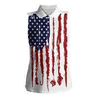 American Flag Fishing Women Sleeveless Polo Shirt Lure and Hook Elements and Custom Name Print - Wonder Print Shop
