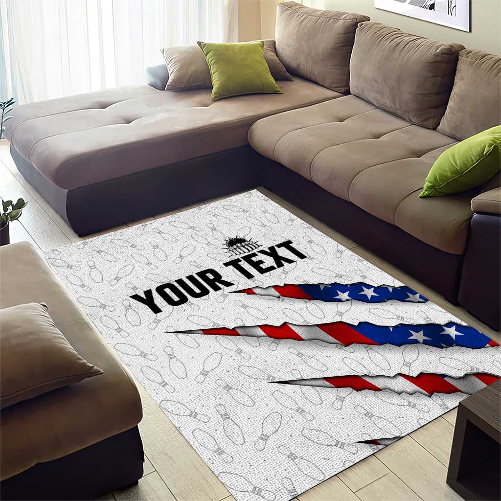 Personalized American Flag Bowling Team Area Rug Pins and Ball Torn Stripes and Patterned White - Wonder Print Shop