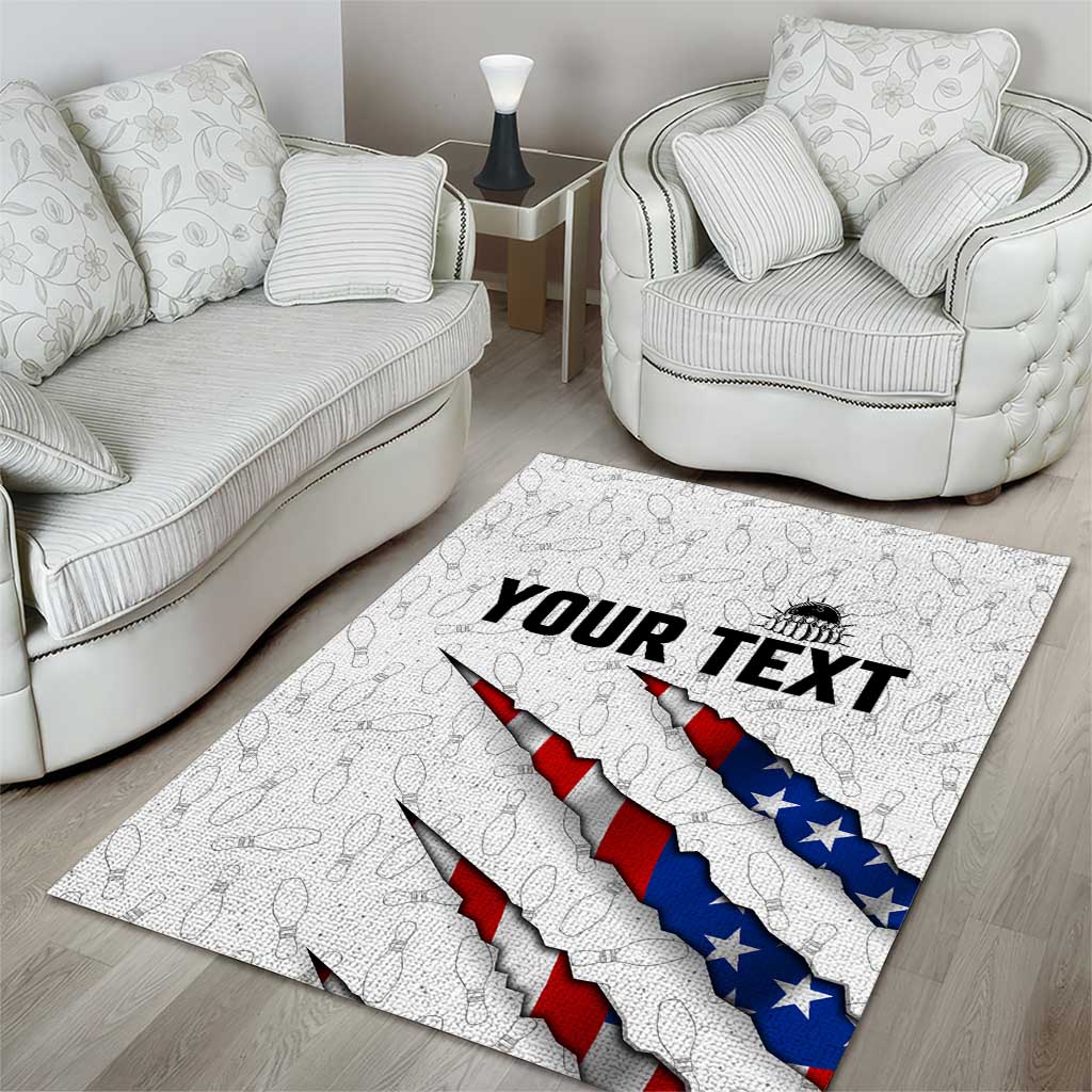 Personalized American Flag Bowling Team Area Rug Pins and Ball Torn Stripes and Patterned White - Wonder Print Shop