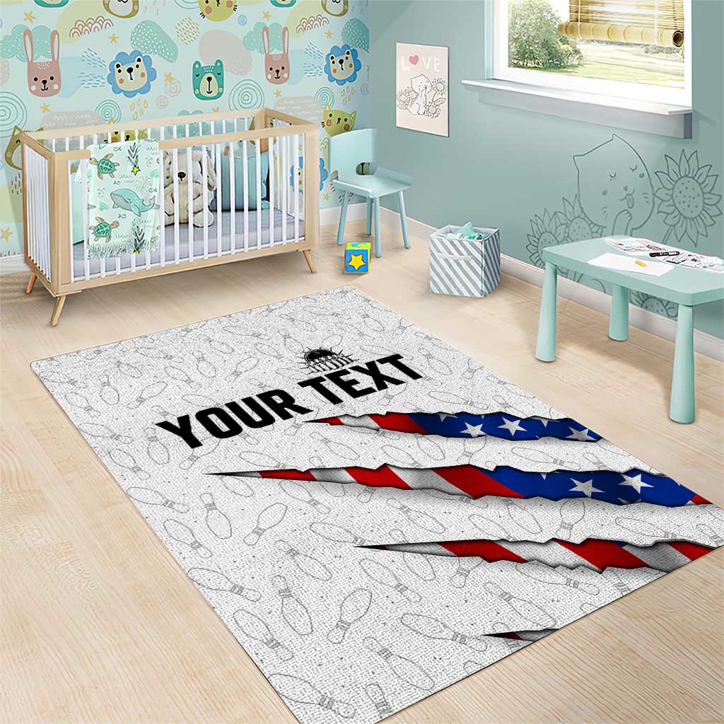 Personalized American Flag Bowling Team Area Rug Pins and Ball Torn Stripes and Patterned White - Wonder Print Shop