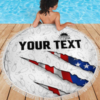 Personalized American Flag Bowling Team Beach Blanket Pins and Ball Torn Stripes and Patterned White - Wonder Print Shop