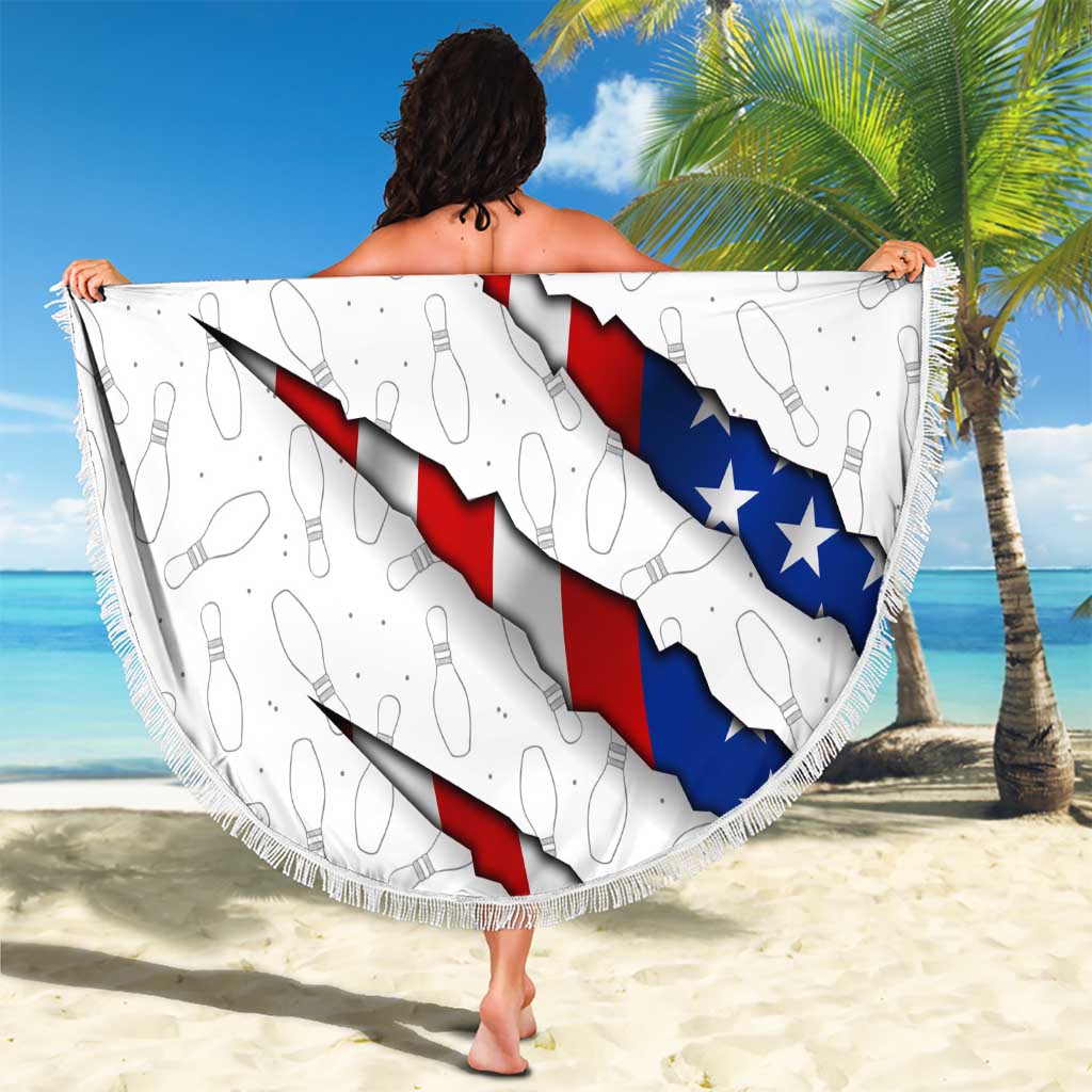 Personalized American Flag Bowling Team Beach Blanket Pins and Ball Torn Stripes and Patterned White - Wonder Print Shop