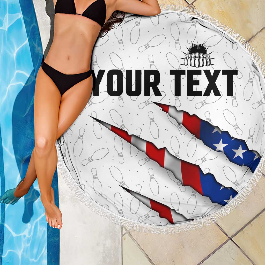 Personalized American Flag Bowling Team Beach Blanket Pins and Ball Torn Stripes and Patterned White - Wonder Print Shop