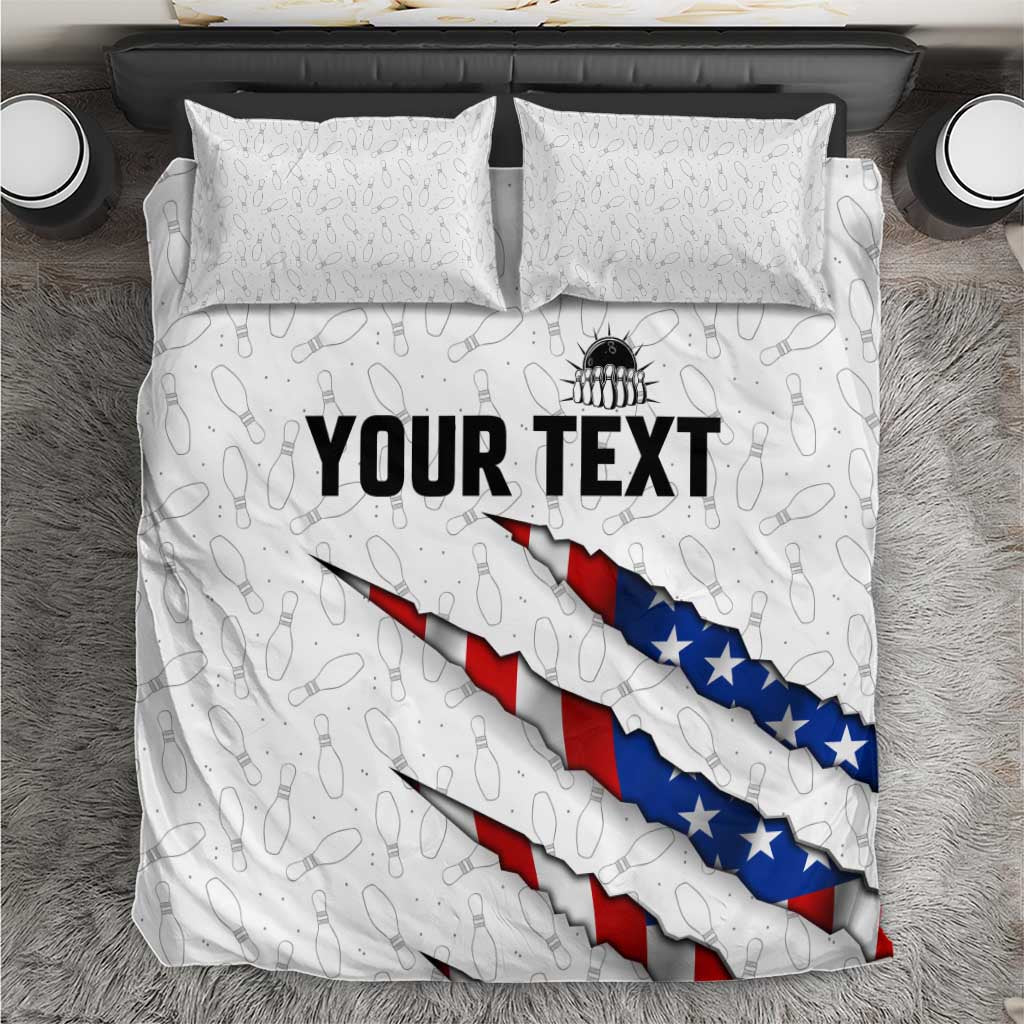 Personalized American Flag Bowling Team Bedding Set Pins and Ball Torn Stripes and Patterned White - Wonder Print Shop