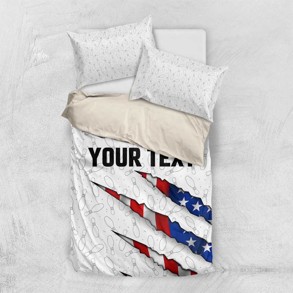 Personalized American Flag Bowling Team Bedding Set Pins and Ball Torn Stripes and Patterned White - Wonder Print Shop