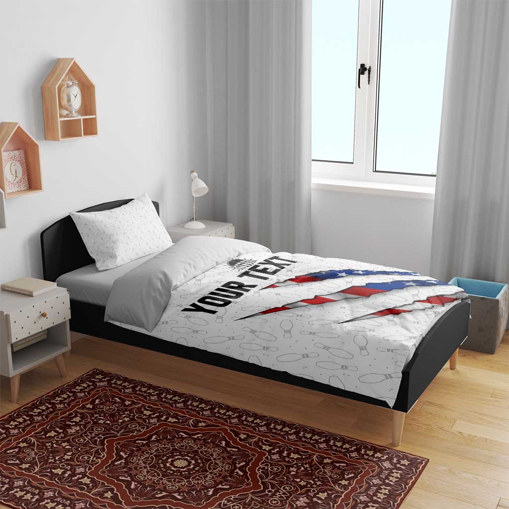 Personalized American Flag Bowling Team Bedding Set Pins and Ball Torn Stripes and Patterned White - Wonder Print Shop