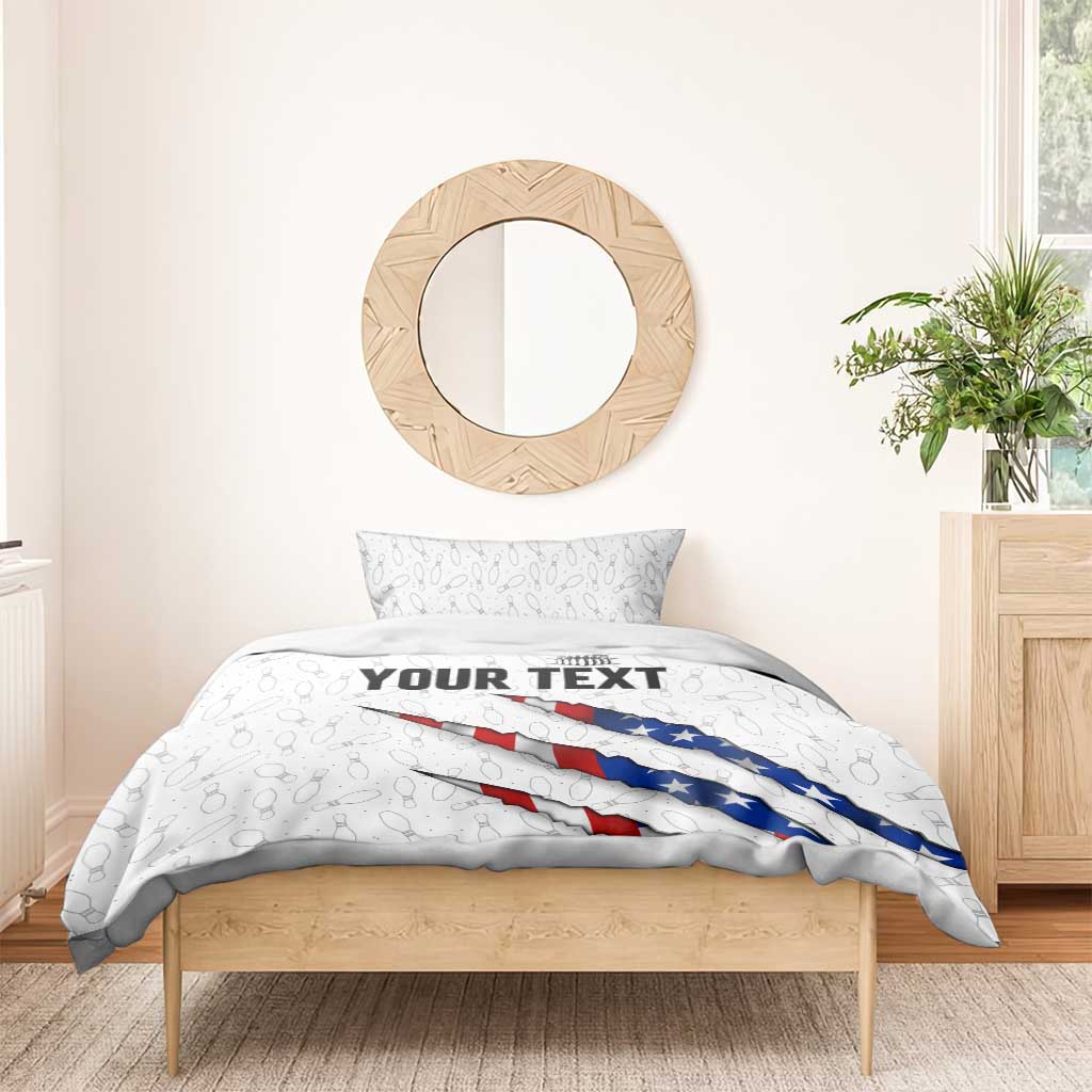Personalized American Flag Bowling Team Bedding Set Pins and Ball Torn Stripes and Patterned White - Wonder Print Shop