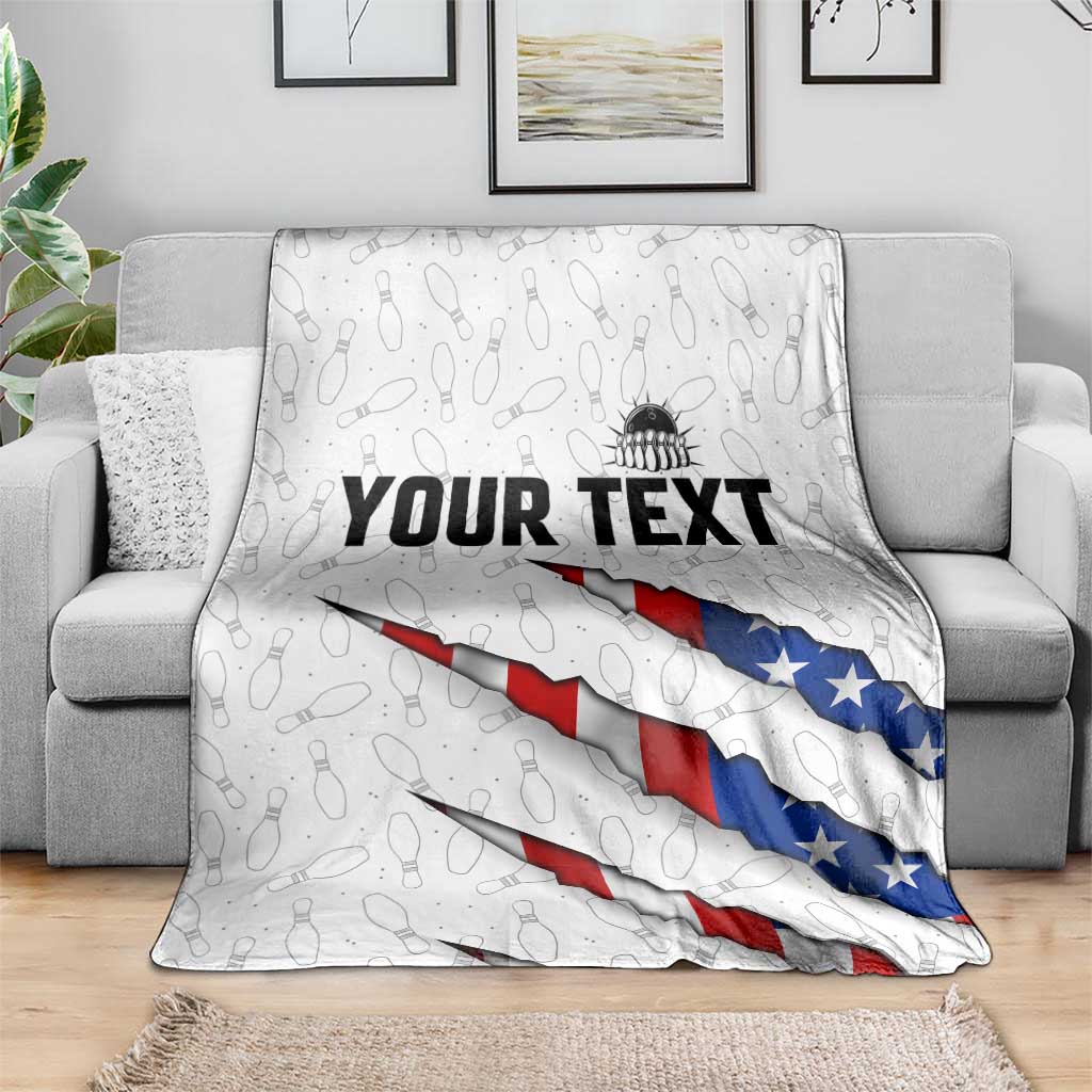 Personalized American Flag Bowling Team Blanket Pins and Ball Torn Stripes and Patterned White - Wonder Print Shop