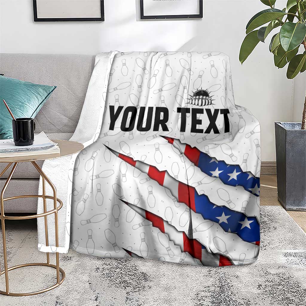 Personalized American Flag Bowling Team Blanket Pins and Ball Torn Stripes and Patterned White - Wonder Print Shop