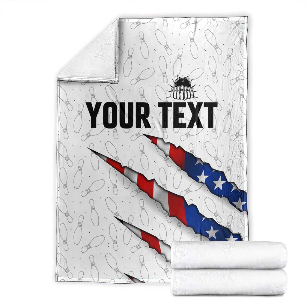 Personalized American Flag Bowling Team Blanket Pins and Ball Torn Stripes and Patterned White - Wonder Print Shop