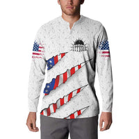Personalized American Flag Bowling Team Button Sweatshirt Pins and Ball Torn Stripes and Patterned White - Wonder Print Shop