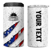 Personalized American Flag Bowling Team 4 in 1 Can Cooler Tumbler Pins and Ball Torn Stripes and Patterned White - Wonder Print Shop