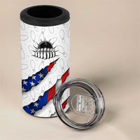 Personalized American Flag Bowling Team 4 in 1 Can Cooler Tumbler Pins and Ball Torn Stripes and Patterned White - Wonder Print Shop
