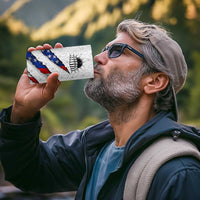 Personalized American Flag Bowling Team 4 in 1 Can Cooler Tumbler Pins and Ball Torn Stripes and Patterned White - Wonder Print Shop
