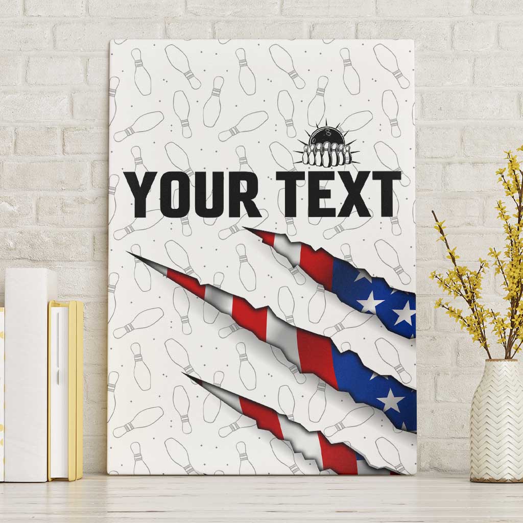 Personalized American Flag Bowling Team Canvas Wall Art Pins and Ball Torn Stripes and Patterned White - Wonder Print Shop
