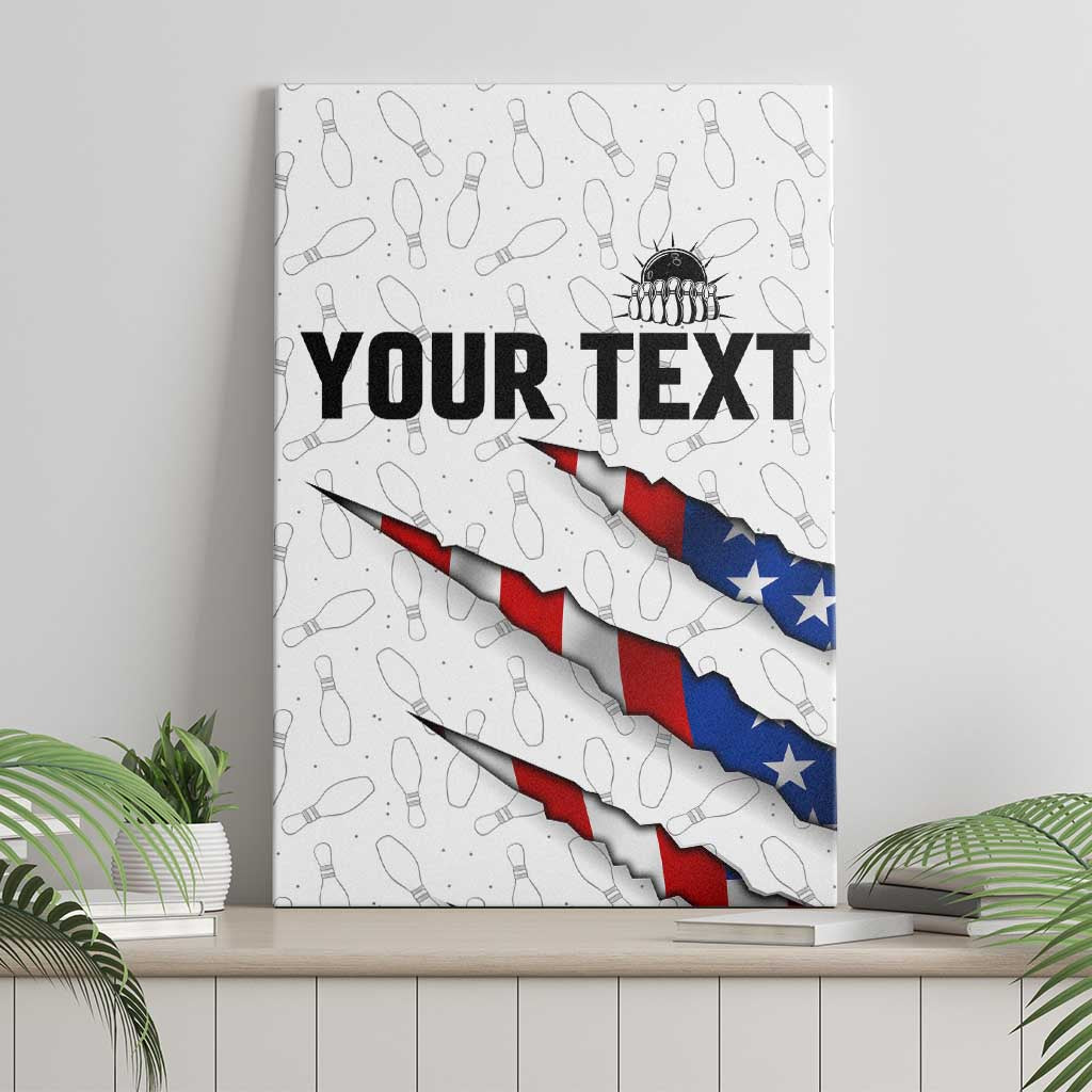Personalized American Flag Bowling Team Canvas Wall Art Pins and Ball Torn Stripes and Patterned White - Wonder Print Shop